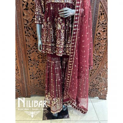 Mehroon Red Georgette Garara Suit