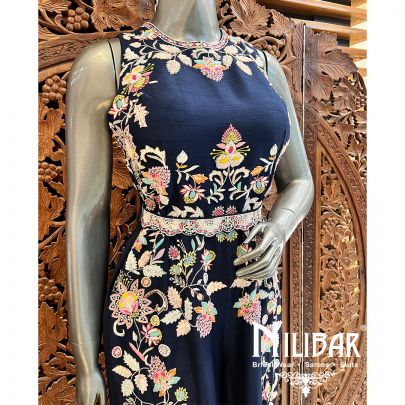 Navy Blue Raw Silk Jumpsuit