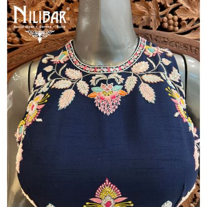 Navy Blue Raw Silk Jumpsuit