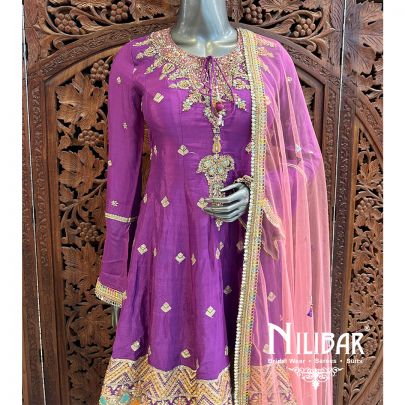 Purple And Blush Pink Chinon Net Palazzo Suit