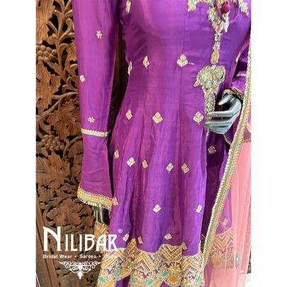 Purple And Blush Pink Chinon Net Palazzo Suit