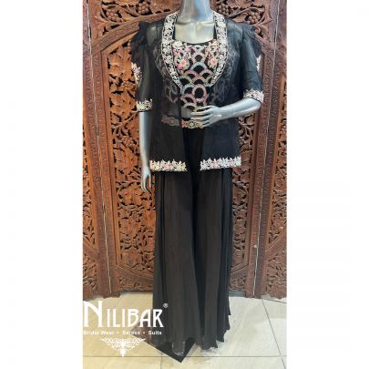 Black Silk Crepe Palazzo Set
