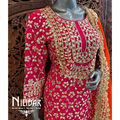 Orange And Magenta Pink Crepe Chinon Garara Suit