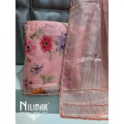 Pink Organza Floral embroidered Unstitched Suit