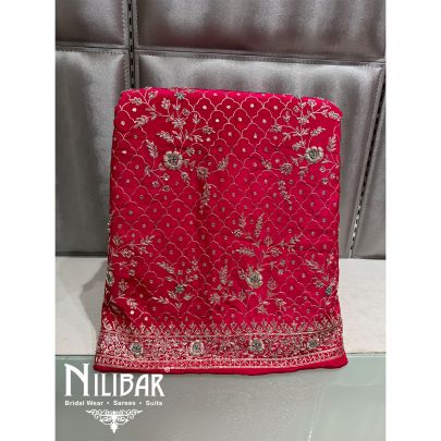 Hot Pink Crepe Embroidered Unstitched Suit