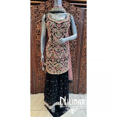 Black Georgette Net Sequin Garara Suit