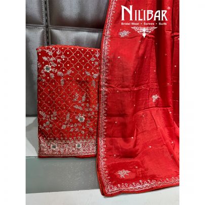 Rust Crepe Embroidered Unstitched Suit