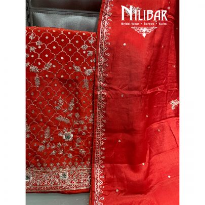 Rust Crepe Embroidered Unstitched Suit