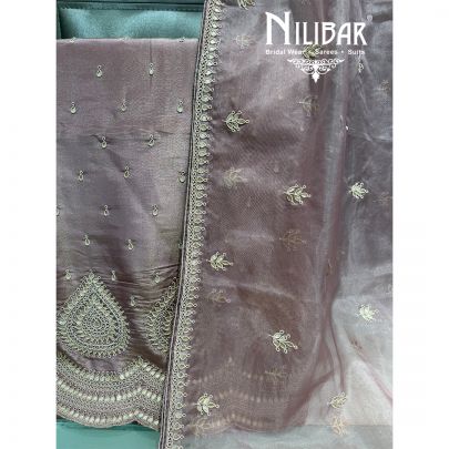 Pink Organza Embroidered Unstitched Suit