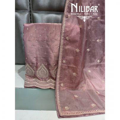 Pink Organza Embroidered Unstitched Suit