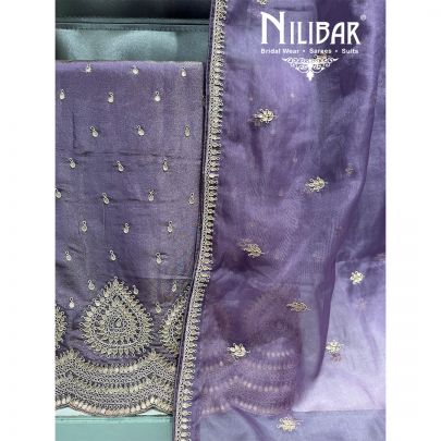 Purple Organza Embroidered Unstitched Suit
