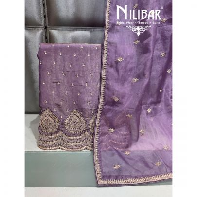 Purple Organza Embroidered Unstitched Suit