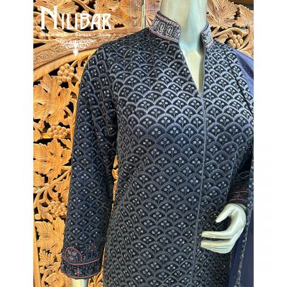 Dark Blue Velvet Organza Dupatta Readymade Suit