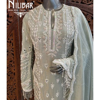 Light Pista Green Silk Readymade Suit