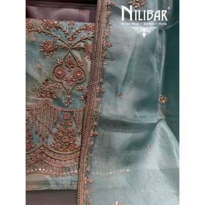 Sea Green Organza Embroidered Unstitched Suit