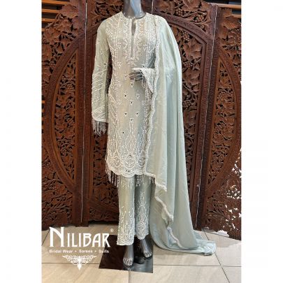 Light Pista Green Silk Readymade Suit
