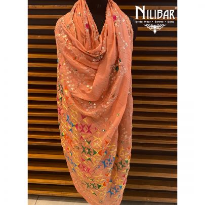 Peach Phulkari Dupatta