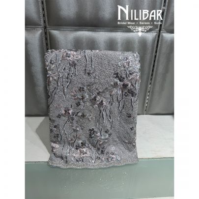 Grey Net Embroidered Unstitched Suit
