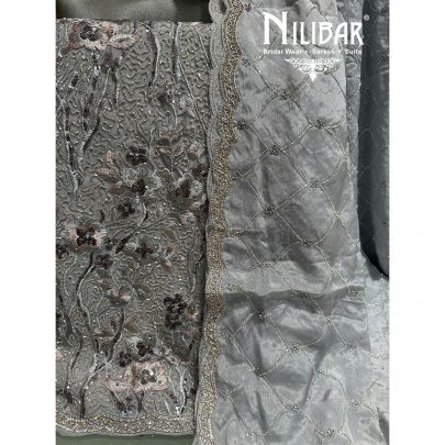 Grey Net Embroidered Unstitched Suit