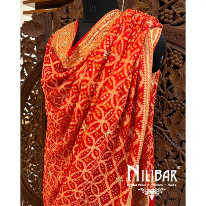 Orange Georgette Embroidered Bandhani Dupatta