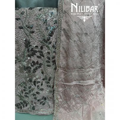 Pink Net Embroidered Unstitched Suit