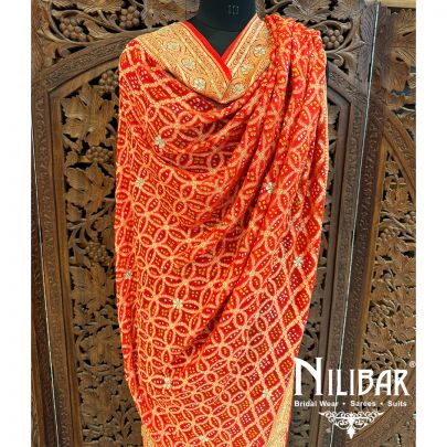 Orange Georgette Embroidered Bandhani Dupatta