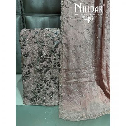 Pink Net Embroidered Unstitched Suit