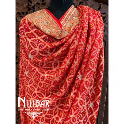 Orange Georgette Embroidered Bandhani Dupatta