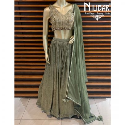 Crocodile Green Lycra Lehenga