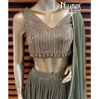 Crocodile Green Lycra Lehenga