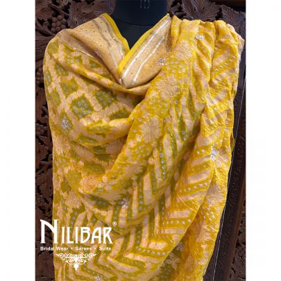 Yellow Georgette Embroidered Bandhani Dupatta