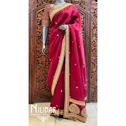 Maroon Organza Saree With Unstitched Blouse