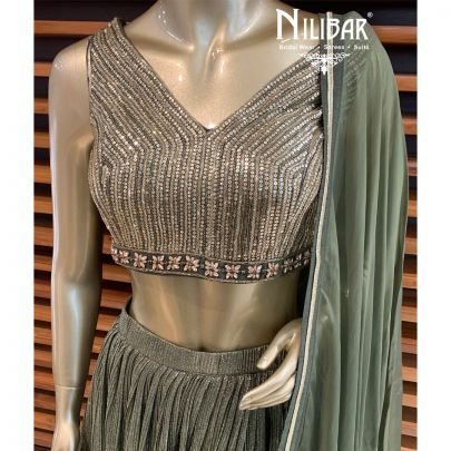 Crocodile Green Lycra Lehenga