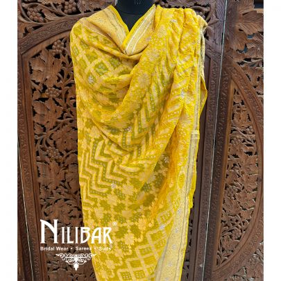 Yellow Georgette Embroidered Bandhani Dupatta