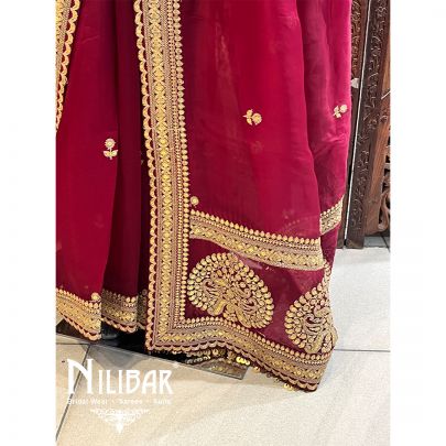 Maroon Organza Saree With Unstitched Blouse