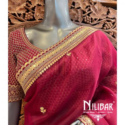 Maroon Organza Saree With Unstitched Blouse