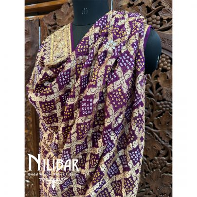 Purple Georgette Embroidered Bandhani Dupatta
