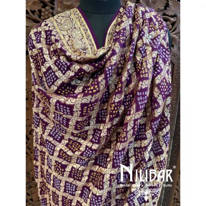Purple Georgette Embroidered Bandhani Dupatta