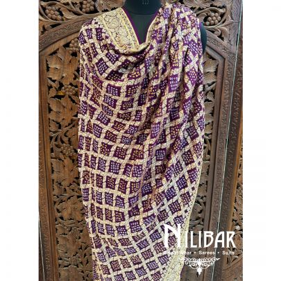 Purple Georgette Embroidered Bandhani Dupatta