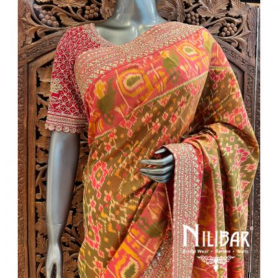 Multicolor Patan Patola Saree With Unstitched Blouse