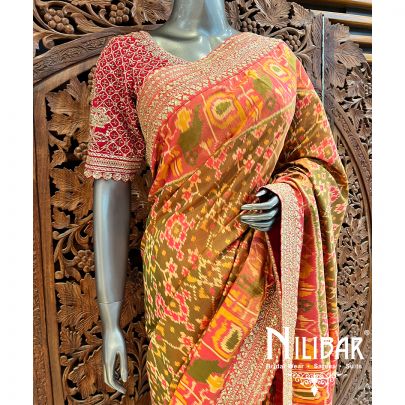 Multicolor Patan Patola Saree With Unstitched Blouse