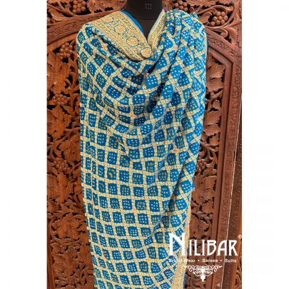 Blue Georgette Embroidered Bandhani Dupatta