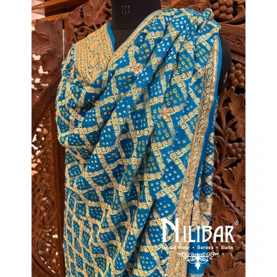 Blue Georgette Embroidered Bandhani Dupatta