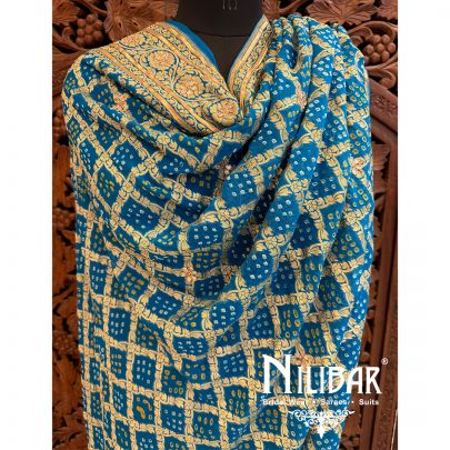 Blue Georgette Embroidered Bandhani Dupatta