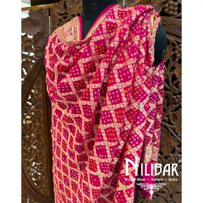 Hot Pink Georgette Embroidered Bandhani Dupatta