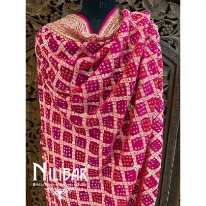 Hot Pink Georgette Embroidered Bandhani Dupatta