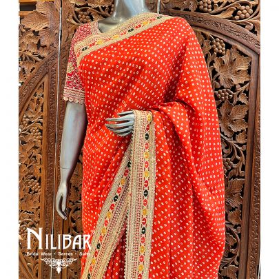 Red Silk Saree With Unstitched Blouse