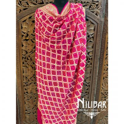 Hot Pink Georgette Embroidered Bandhani Dupatta