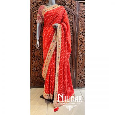 Red Silk Saree With Unstitched Blouse