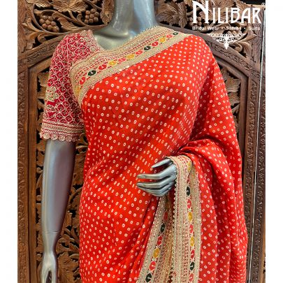 Red Silk Saree With Unstitched Blouse